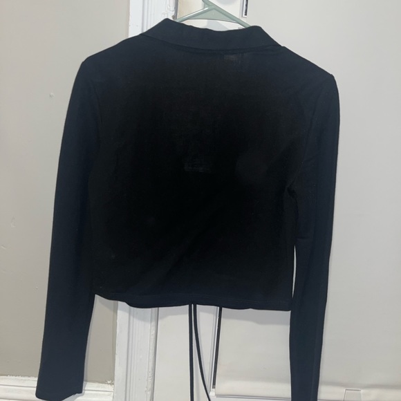 Zara Black Cropped Long Sleeve Ruched Top - Picture 2 of 3
